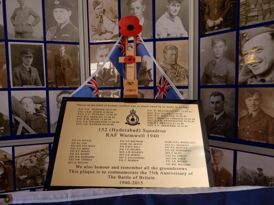 75th anniversary of the battle of britain plaque unveiling RAF Warmwell 152 Hyderabad Squadron 14